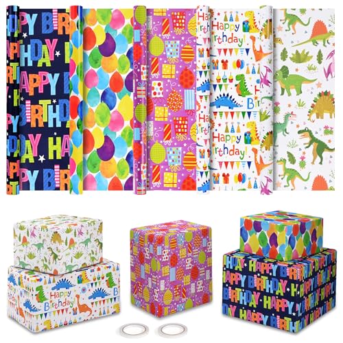 HAMOHTE Geschenkpapier Geburtstag Kinder 5 Rollen 43 cm x 300 cm Geschenkpapierrollen Junge Recycelbar Geschenk Papier Erwachsene Birthday Gift Wrapping Paper für alle Geburtstagsanlässe
