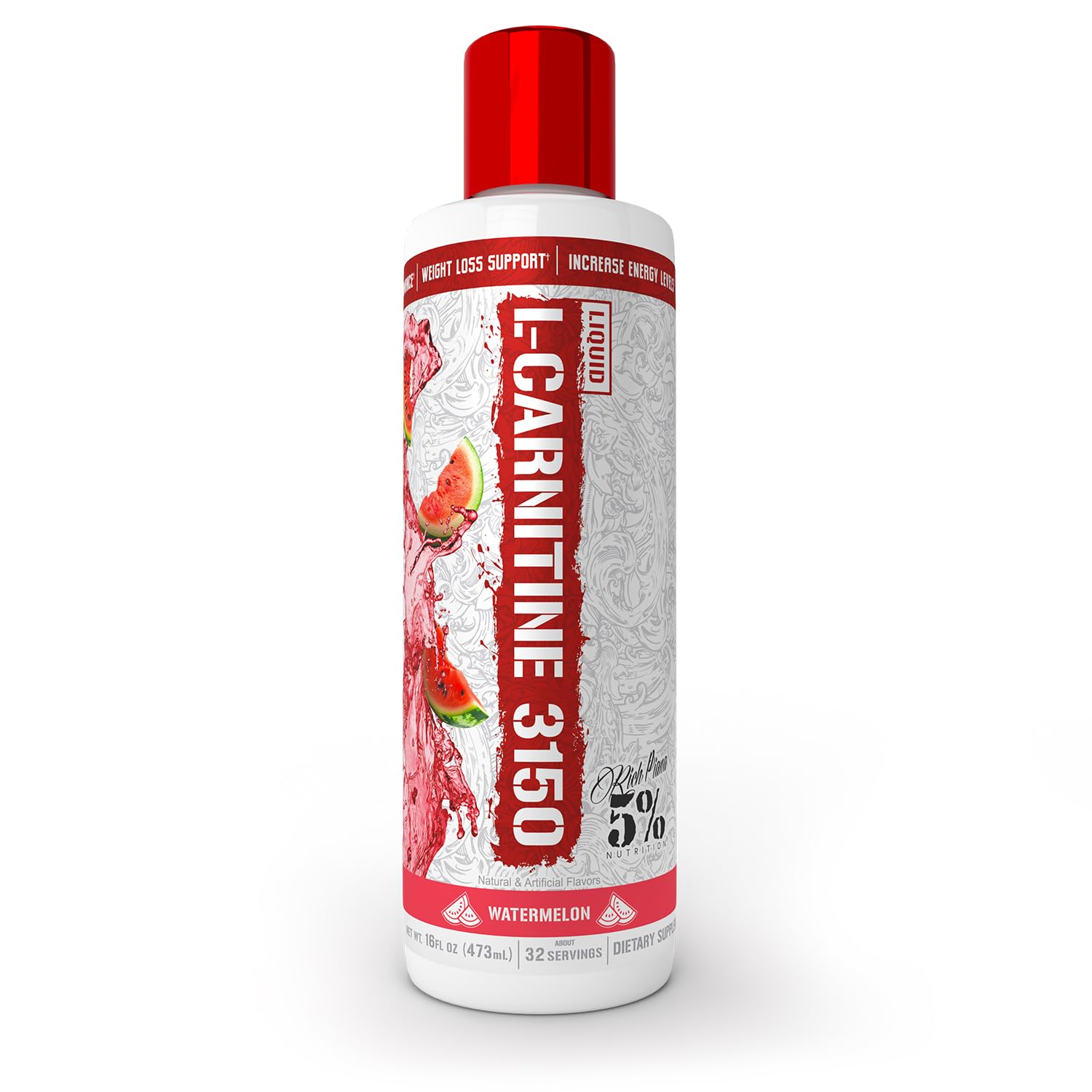 5% Nutrition Rich Piana Liquid L-Carnitine 3150 | Premium 4 Source Blend + GBB, The Super Carnitine (Watermelon Candy)