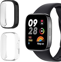 SeNool Case Compatible with Xiaomi Redmi Watch 3, TPU Scratch Protection, Screen Protector Frame Full Protection for Xiaomi Redmi Watch 3 (Black + Clear)