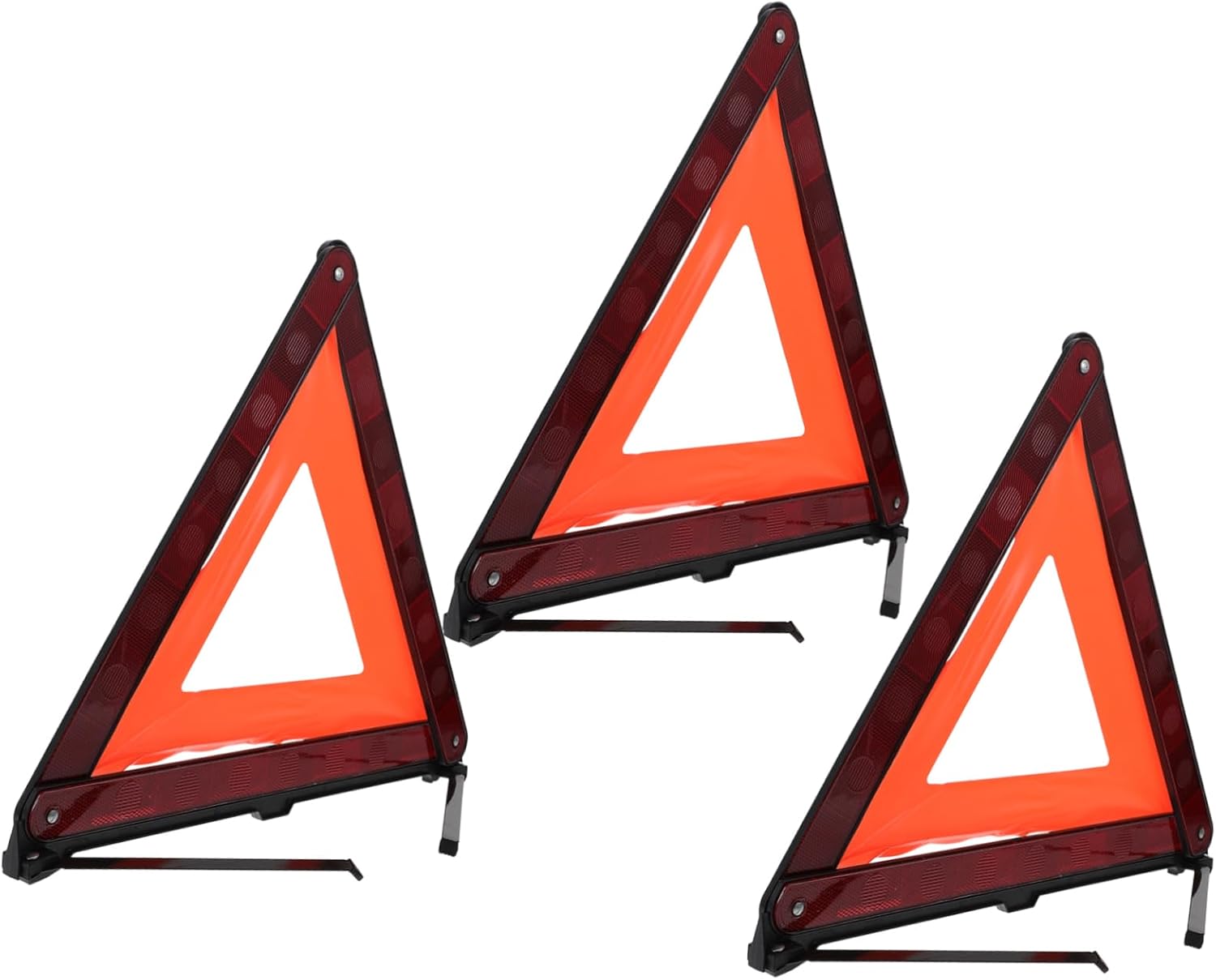 GLEAVI 3pcs Reflective Triangle Warning Sign Kit for Roadside Safety Emergency Signal for Vehicles Easy Setup Weighted Base for Day Night Use