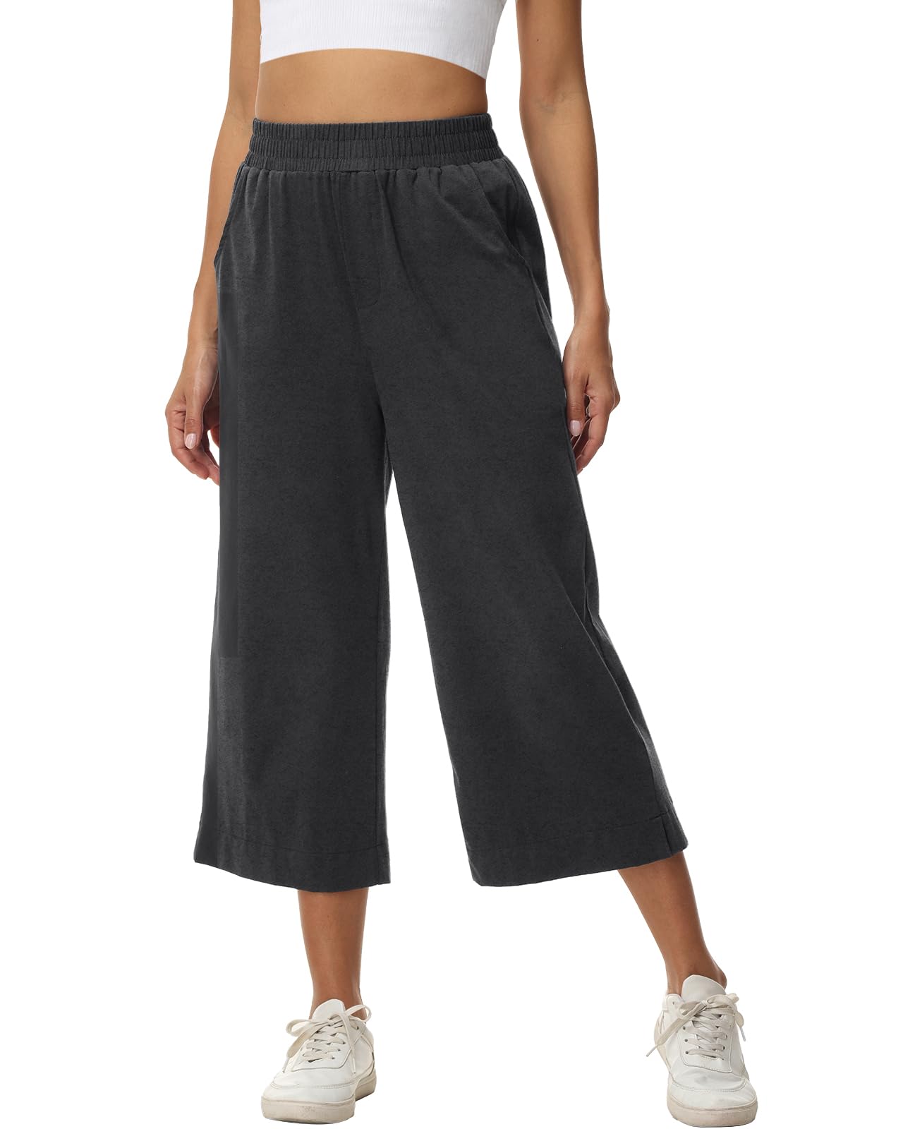 HMIYA Damen 3/4 Baumwolle Culotte Hose Leicht Sommerhose aus Dreiviertel Jogginghose Caprihose Damen Sommer mit Taschen