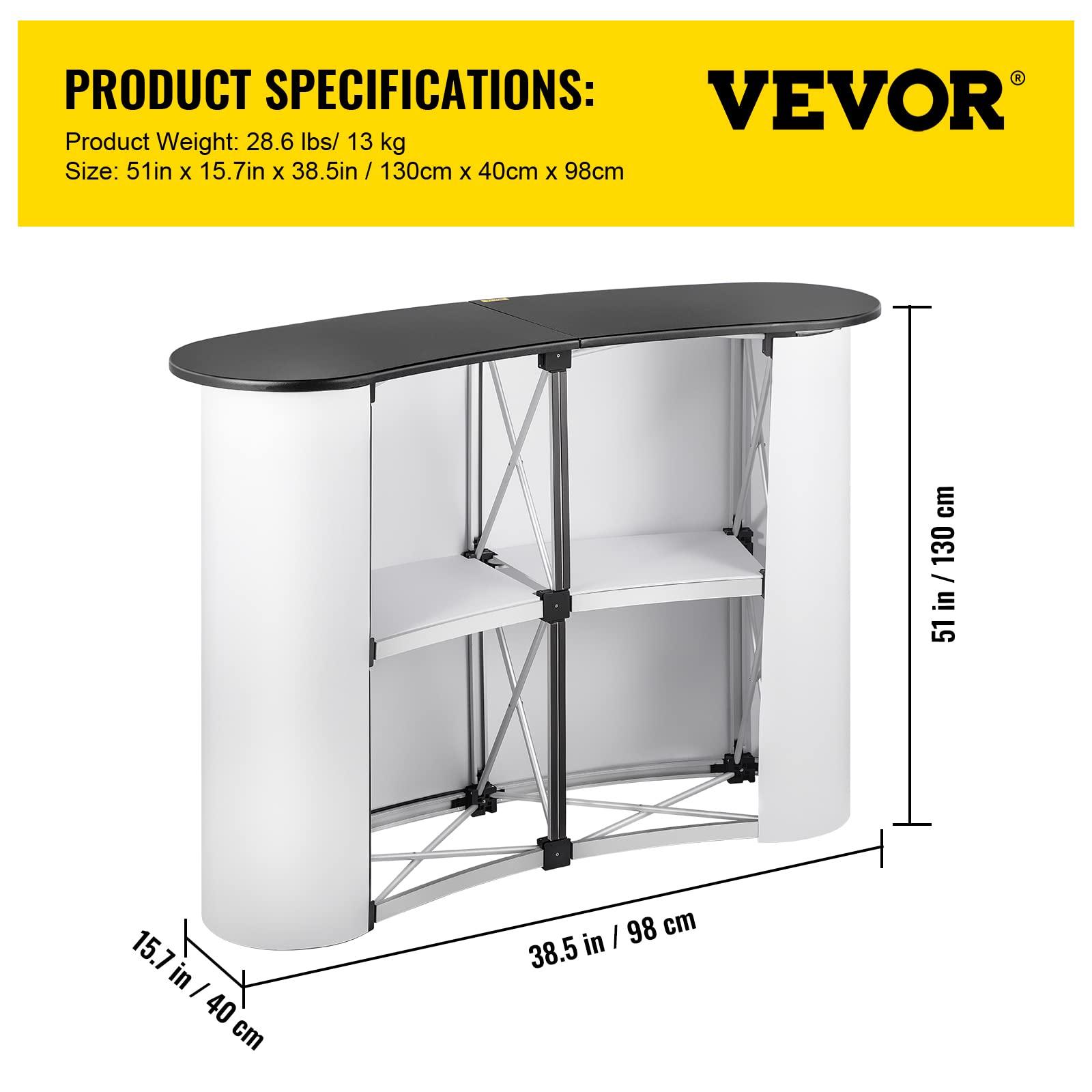 VEVOR Tavolino da Esposizione di Promozione 130 x 40 CM Espositore Commerciale Tavolo a Scomparsa Stand di Controsoffitto in Tessuto per Esposizione
