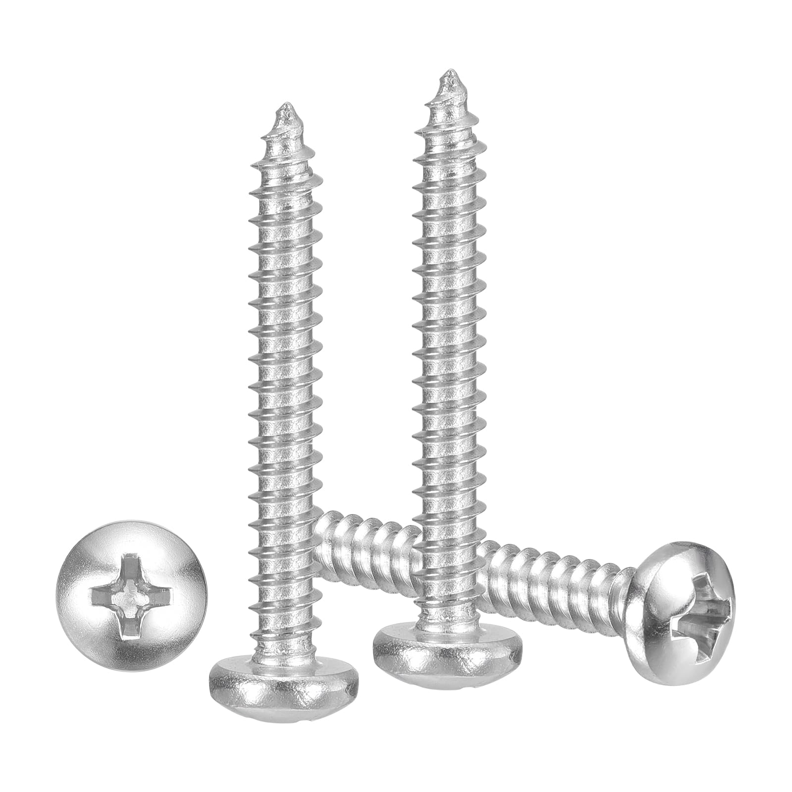 METALLIXITY Phillips Pan Head Self Tapping Screws(#6x1") 100Pcs, 304 Stainless Steel Self Drilling Screw for Metal Wood Plastic, for Cabinet Wall Shutter Plate Rock Furniture, Silver Tone
