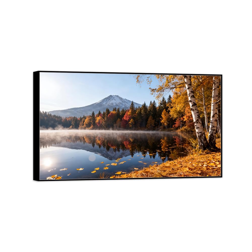 OZPWBVY Landscape Canvas Prints Autumn Lake Home Decor 20x35cm Black Frame