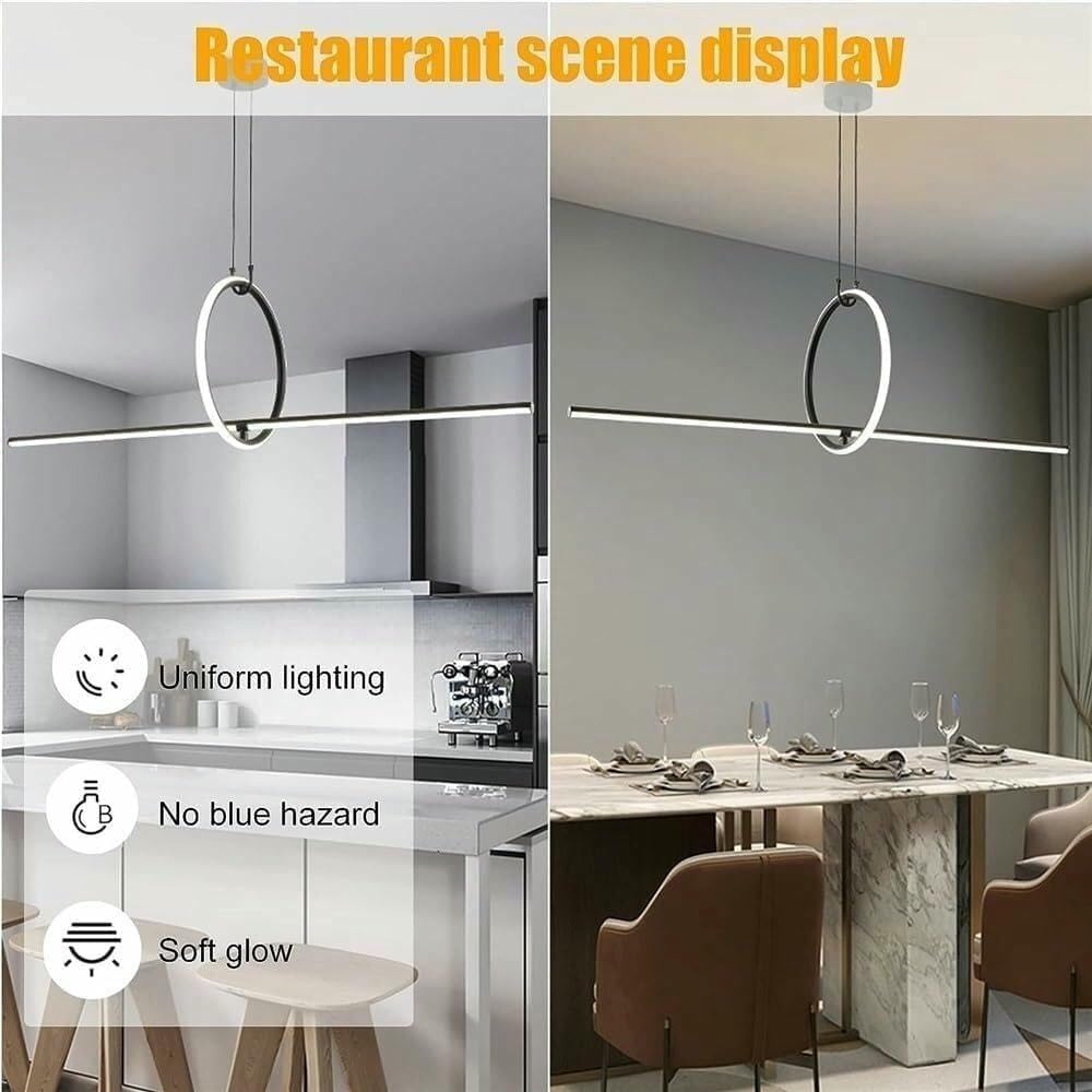 Lampadario A Sospensione Lineare A LED Nero Moderno, Regolabile in Altezza, 130 Cm, con 3 Colori, Ideale per Cucina E Sala da Pranzo. One Color 130cm