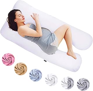 Poduszka ciążowa, poduszka dla osób śpiących na boku, poduszka do pozycjonowania, poduszka dla niemowląt i poduszka do karmienia w kształcie litery U ze zdejmowaną i zmywalną poszewką z bawełny (Junior XL, 120 x 70 cm, biała)