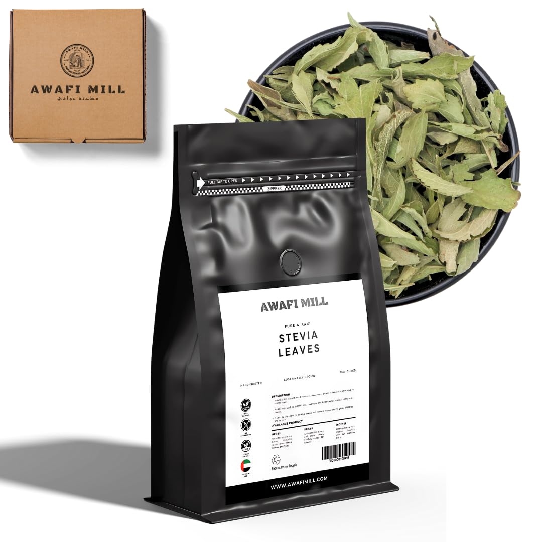 Awafi Mill Dried Stevia Leaves - Natural Sweetener for Healthy Cooking and Beverages - 100 g | 3.5 Oz