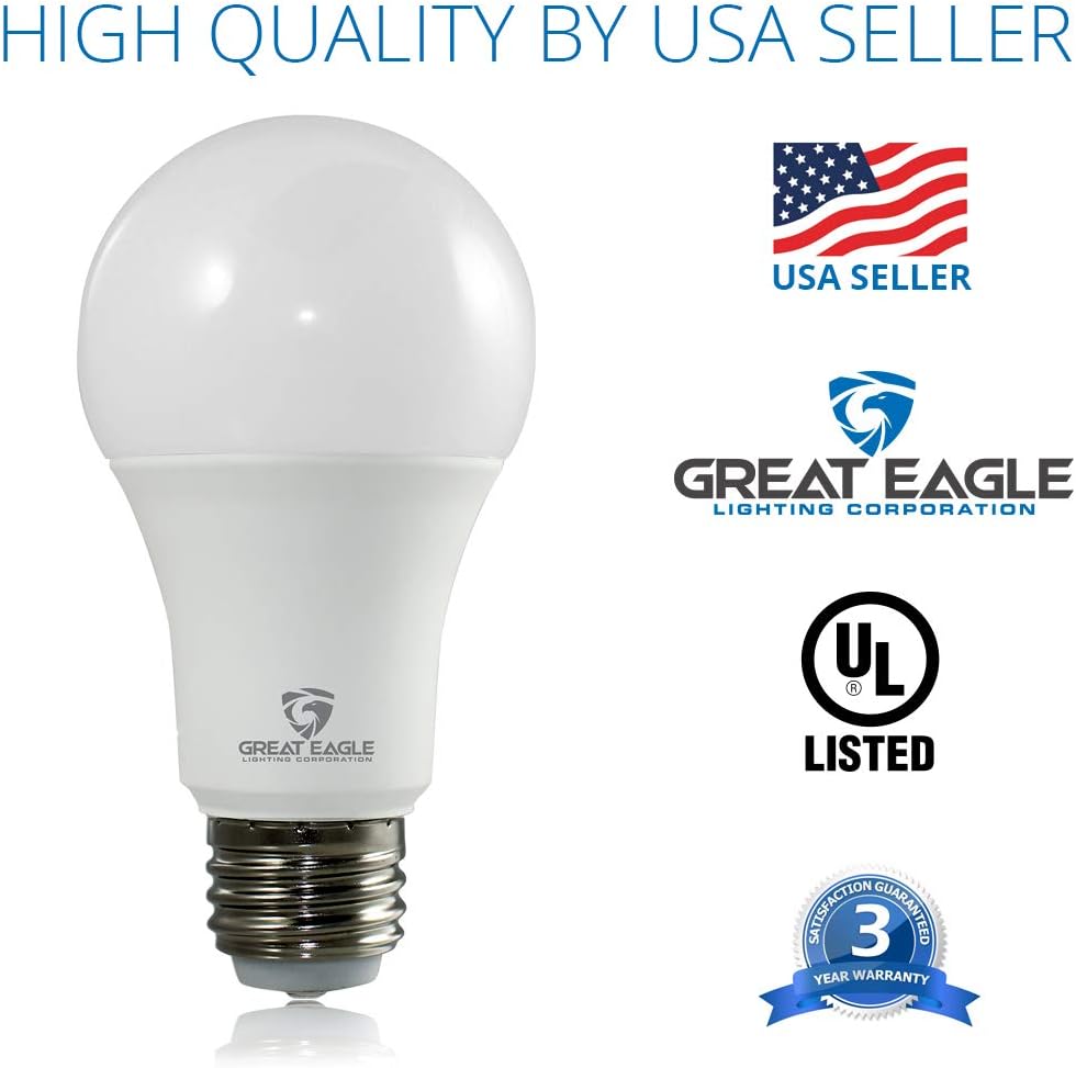 Great Eagle 40/60/100W Equivalent 3-Way A19 LED Light Bulb 3000K Soft White Color (4-Pack) - - 