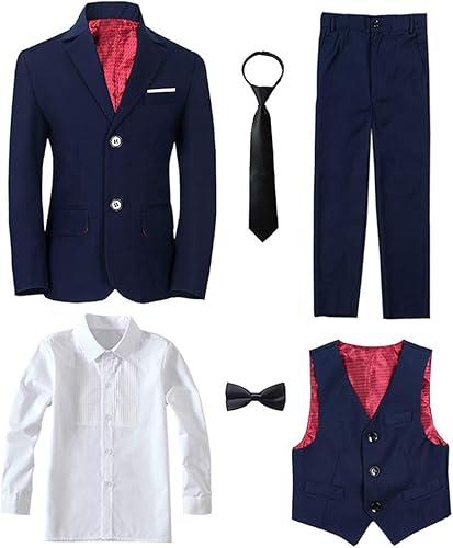 Miniatura 2 de Yanlu Conjunto de trajes formales de esmoquin para niños, color azul y negro, traje ajustado para bodas