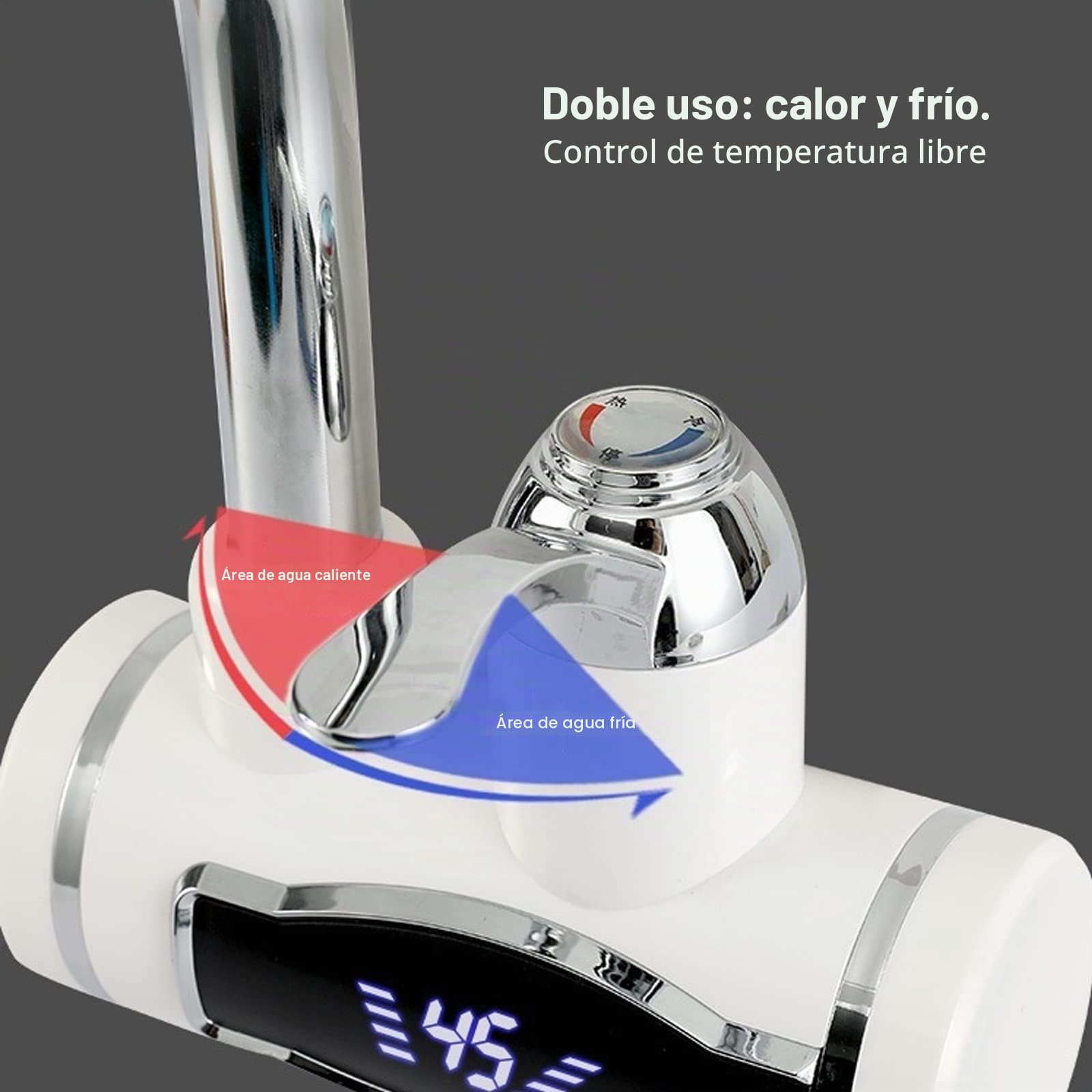 Grifo eléctrico con calentador de agua instantáneo, Btstil giratorio 360° de acero inoxidable con agua instantánea, grifo de calentador eléctrico 220V con pantalla LCD de temperatura para la cocina