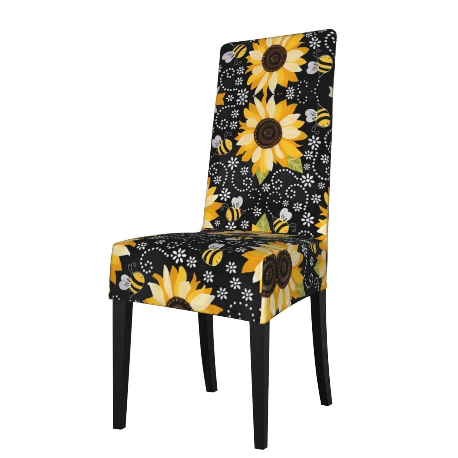 YYHHAOFA Sunflower bee Prints Protection Cover for Dining Chair - Stretch Slipcovers, Easy Refresh for Your Dining Room & Event Decor