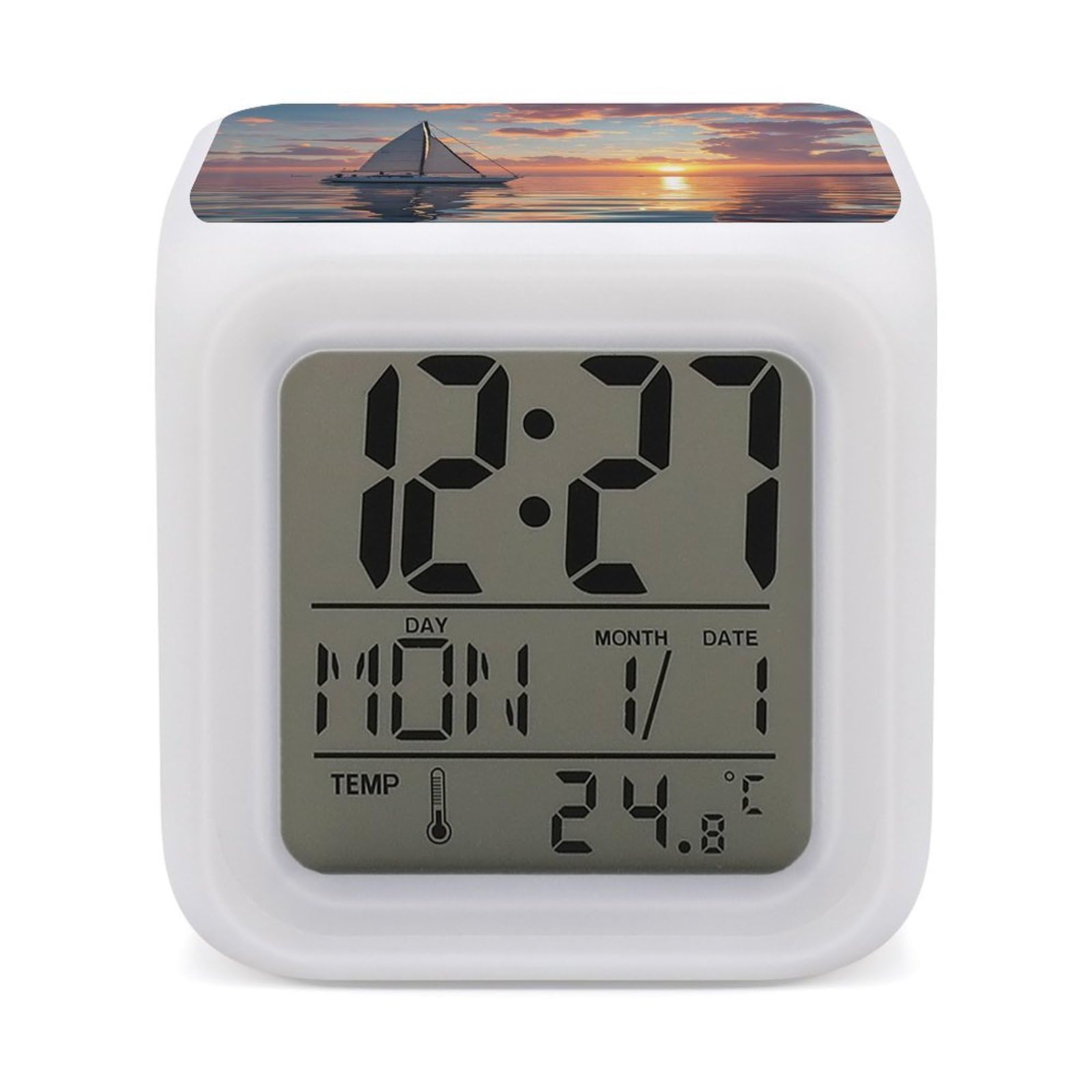Horloge électronique compacte avec veilleuse LED 7 couleurs pour réveil serein