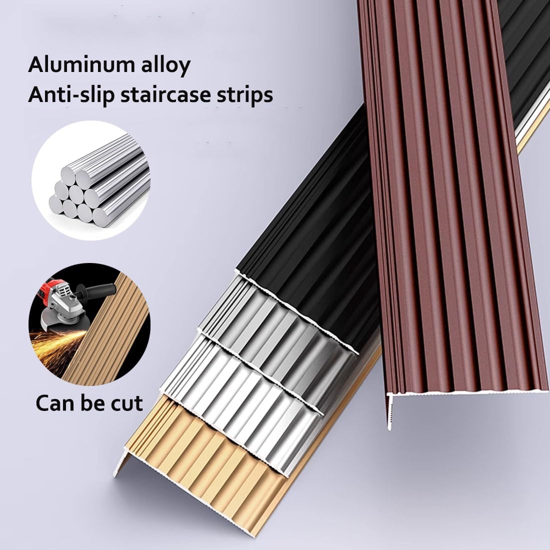 100 cm Protector de Borde de Escalera de Aluminio Marrón Autoadhesivo, 120 cm Perfil de Borde de Escalera de Metal Negro Antideslizante for Interior Exterior(Gray,150cm/59in)