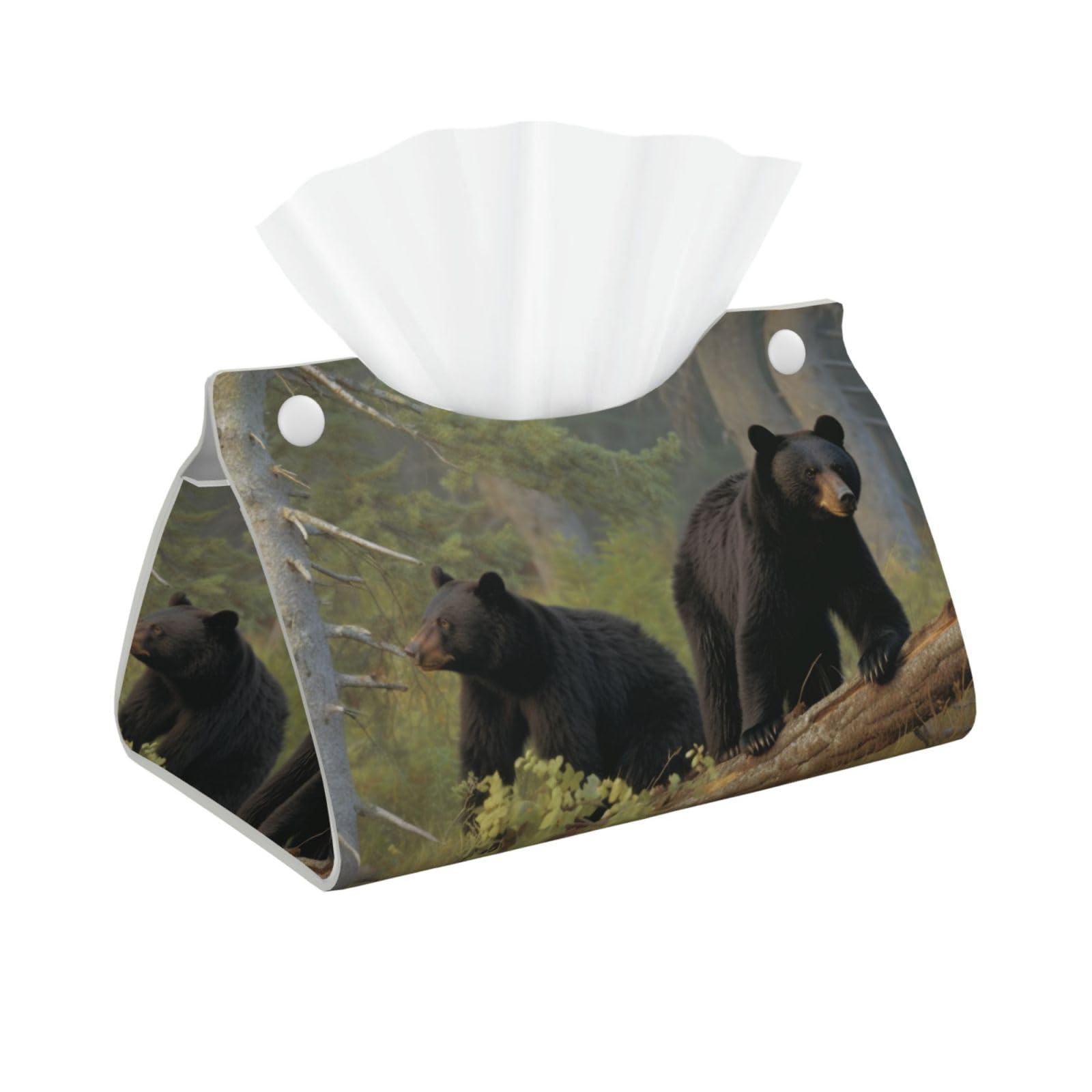 Black Bears Print Tissue Box Cover Foldable Tissue Storage Box Leather Tissue Cube Box Holder for Living Room Bedroom Office Car Home Decor