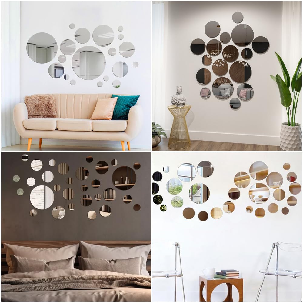 30 sztuk lustrzanych naklejek ściennych, okrągłe lustro 3D, srebrne lustro akrylowe, samoprzylepne, dekoracyjne lustro ścienne, tatuaże ścienne DIY, dekoracyjne naklejki ścienne, do salonu