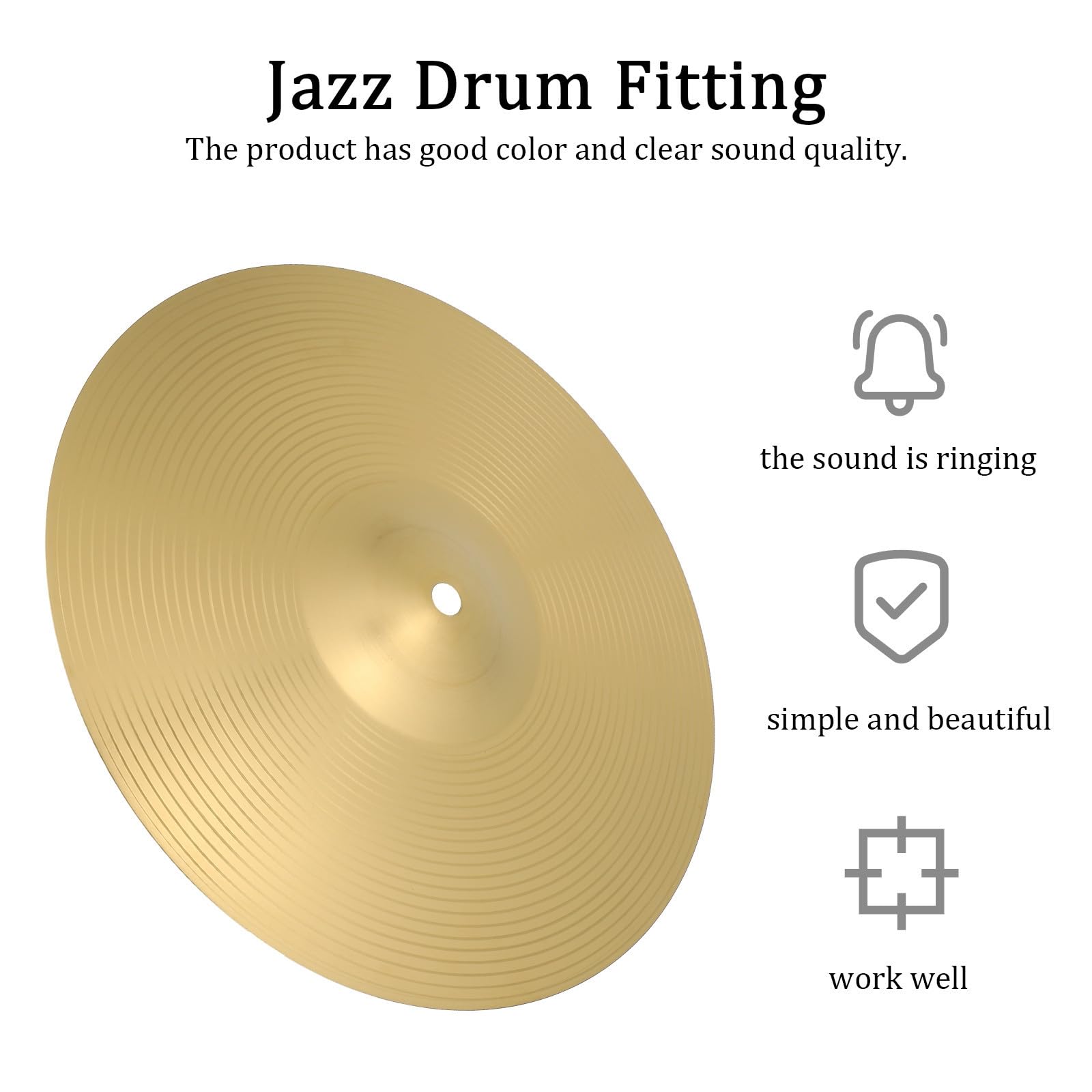 Set de Cymbales en Laiton 12 Pouces pour Batterie Jazz, Accessoire Percussion Solide Son Clair, Compatible Kit de Batterie