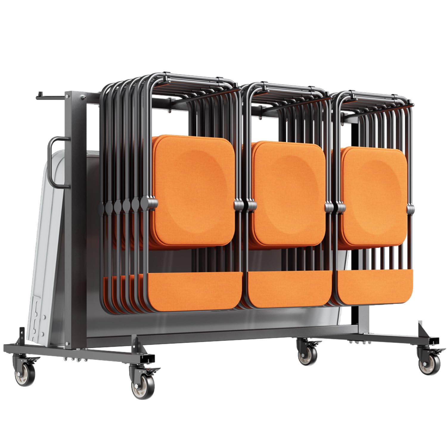 VEVOR Folding Chair Rack, 400 LBS Capacity, Heavy-Duty Chair Cart for 42 Chairs or 12 Tables, Multi-Function Chair Storage Dolly with Rubber Wheels and Holders, Large Chair Holder, Matte Black