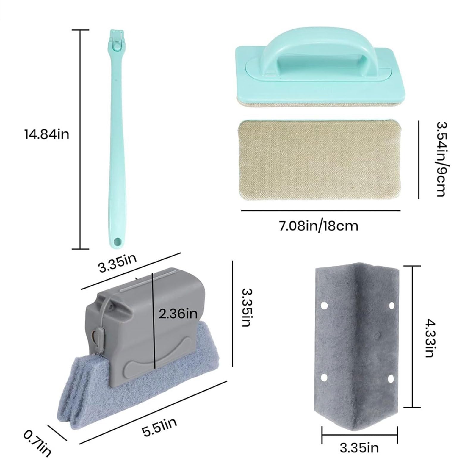 Set per la pulizia dei binari delle finestre a due scopi, con spazzole intercambiabili, 6 panni lavabili, manico estensibile da 37 cm
