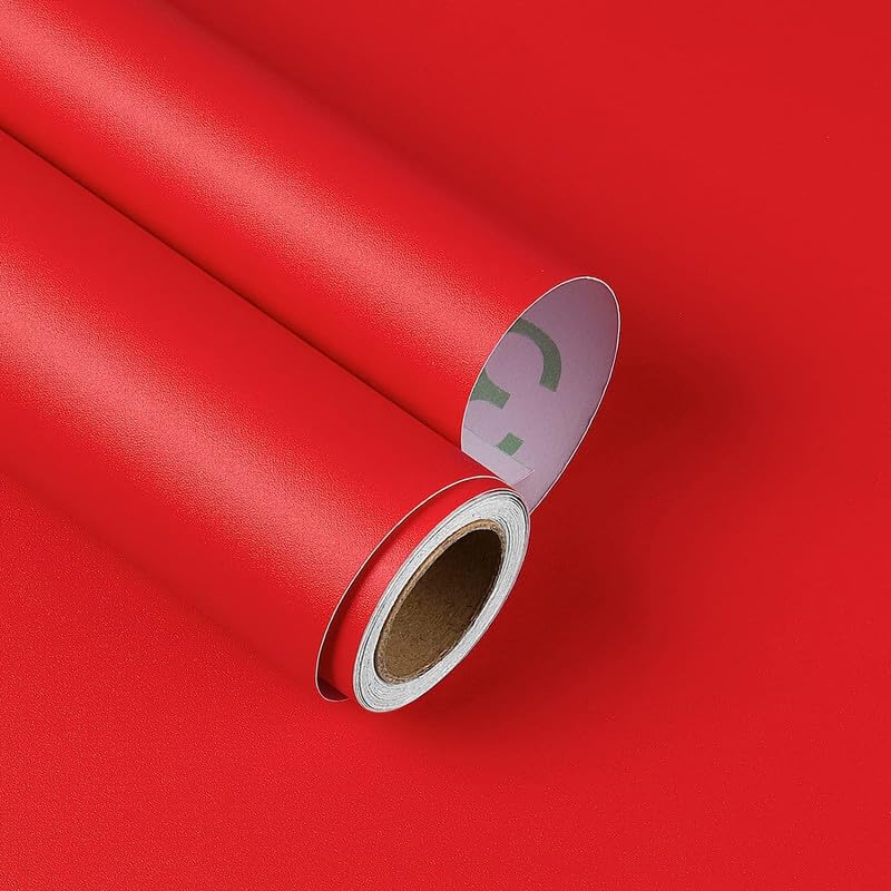 Image of HOME13 Vinyl Red Matte Self Adhesive Removable and Decorative Vinyl Wallpaper for Kitchen Countertop Cabinets Table, 2 Ft x 20 Ft with 2pcs