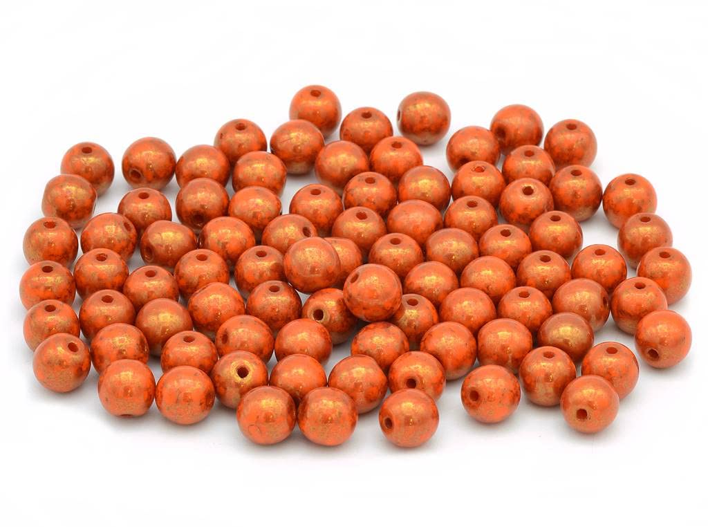 30 x Round Pressed Beads 6 mm Opaque Orange Terracotta Red 93130-15495 — image 1
