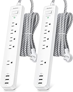 2 Pack Power Strip Surge Protector - 5 Widely Spaced Outlets 3 USB Charging Ports, 1875W/15A with 5Ft Braided Extension Cord, Flat Plug, Overload Surge Protection, Wall Mount for Home Office,White