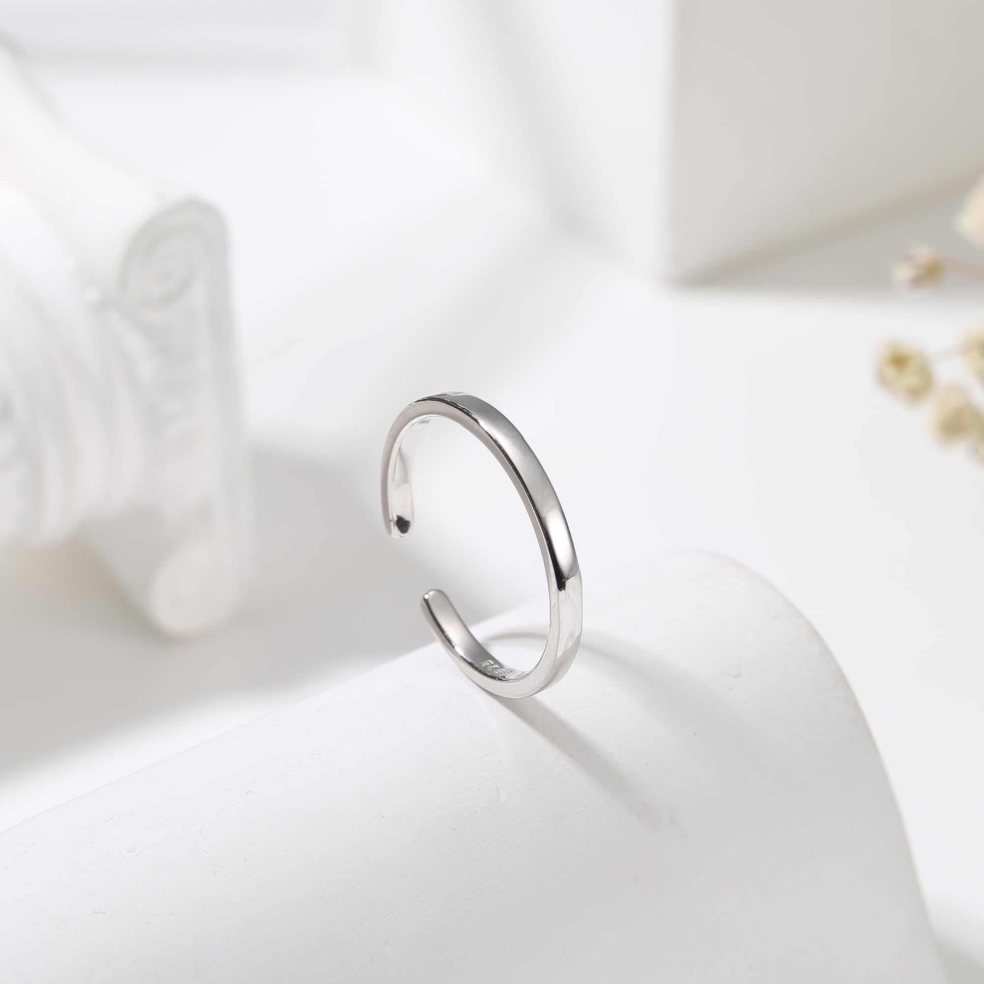 Chriscoco Anillos de Plata de Ley 925 para Mujer Ajustable Anillo de Banda Anillos de Compromiso Alianza Boda Anillo Abierto para Mujer 1/2/3/4/5/6/8/10/15MM
