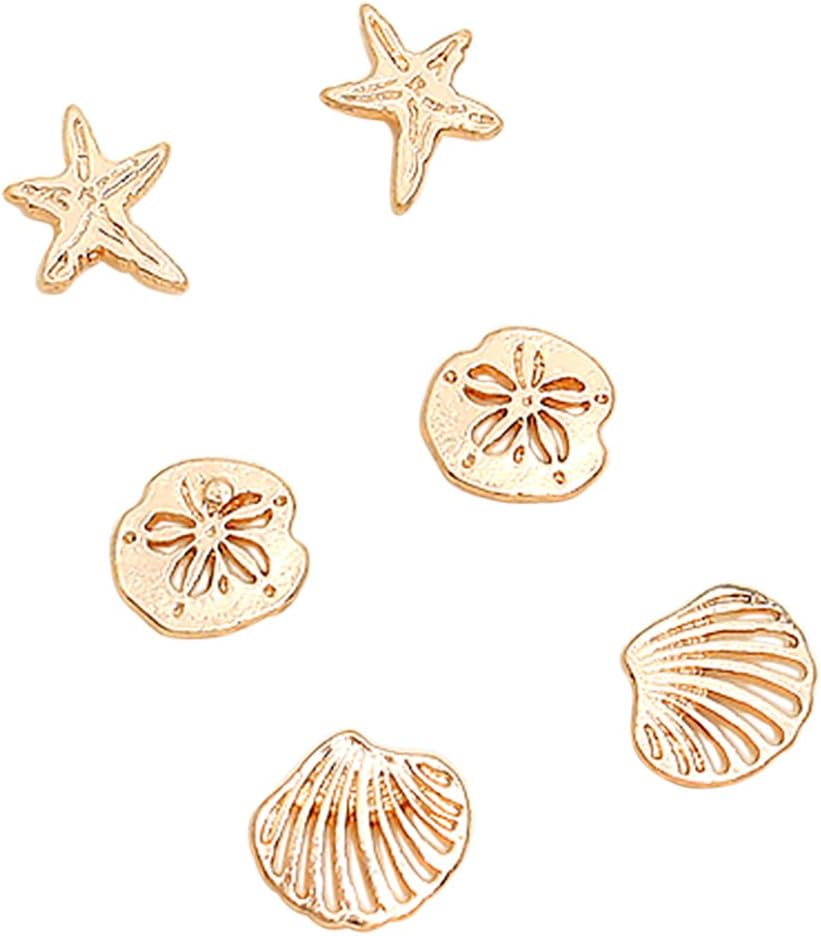 Rosemarie Collections Women's Beach Stud Earrings Set of 3 Starfish Sand Dollar Shell