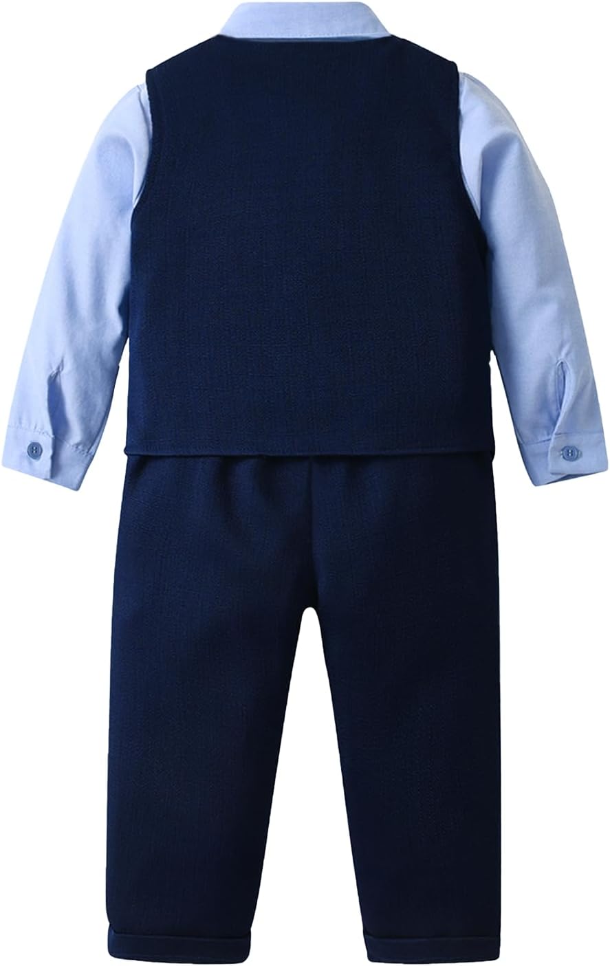 Baby Boys Pants Sets, Infant Long Sleeve Shirt + Pants + Bow Tie + Vest Outfits - Image 8