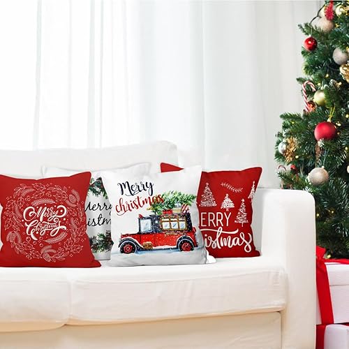 Miniatura 6 de Ruelvth Juego de 4 fundas de almohada de Navidad de 20 x 20 pulgadas, fundas de almohada cuadradas de terciopelo verde invierno con árbol de Navidad