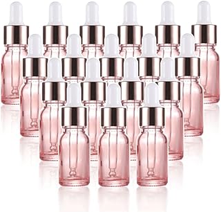 18 Pack,10ml Pink Glass Dropper Bottle for Essential Oils,Empty Glass Eye Dropper Bottle Holder With Glass Reagent Pipette,Rose-Golden Caps Cosmetic Perfume Travel Vial Container-Pipette,Stickers,Funnel Included