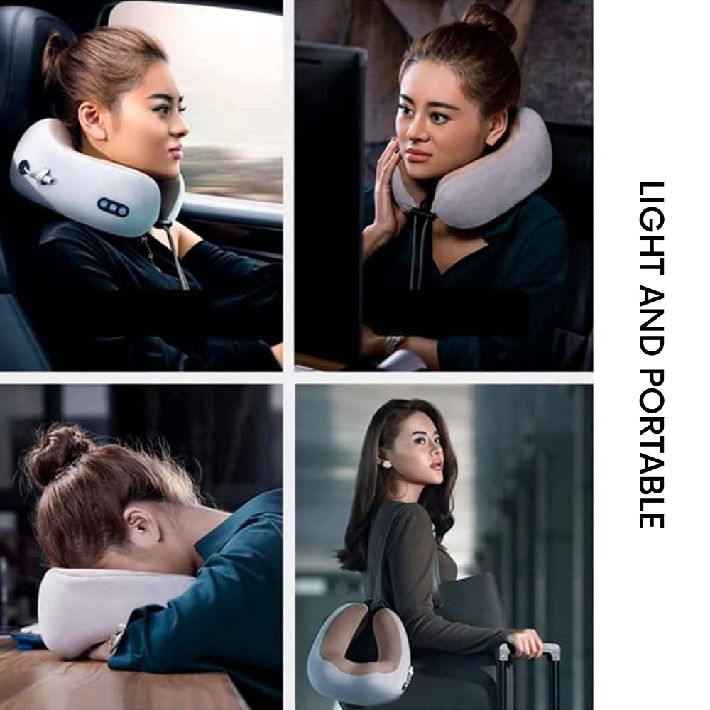 Masseur Cou et Cervical, Coussin de Massage Électrique, Oreiller de Voyage, Rechargeable par USB, Maison, Bureau et Voyage. (brun)