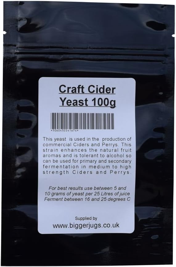Bigger Jugs Craft Cider Yeast 100g in Heavy Duty Resealable Pouch - for Rapid Clean Fermentation of All Types of Cider & Perrys Home Brew Homebrew Homemade