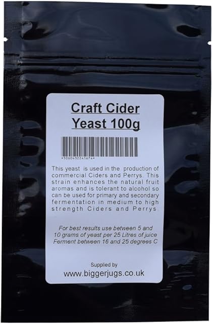 Bigger Jugs Craft Cider Yeast 100g in Heavy Duty Resealable Pouch - for Rapid Clean Fermentation of All Types of Cider & Perrys Home Brew Homebrew Homemade