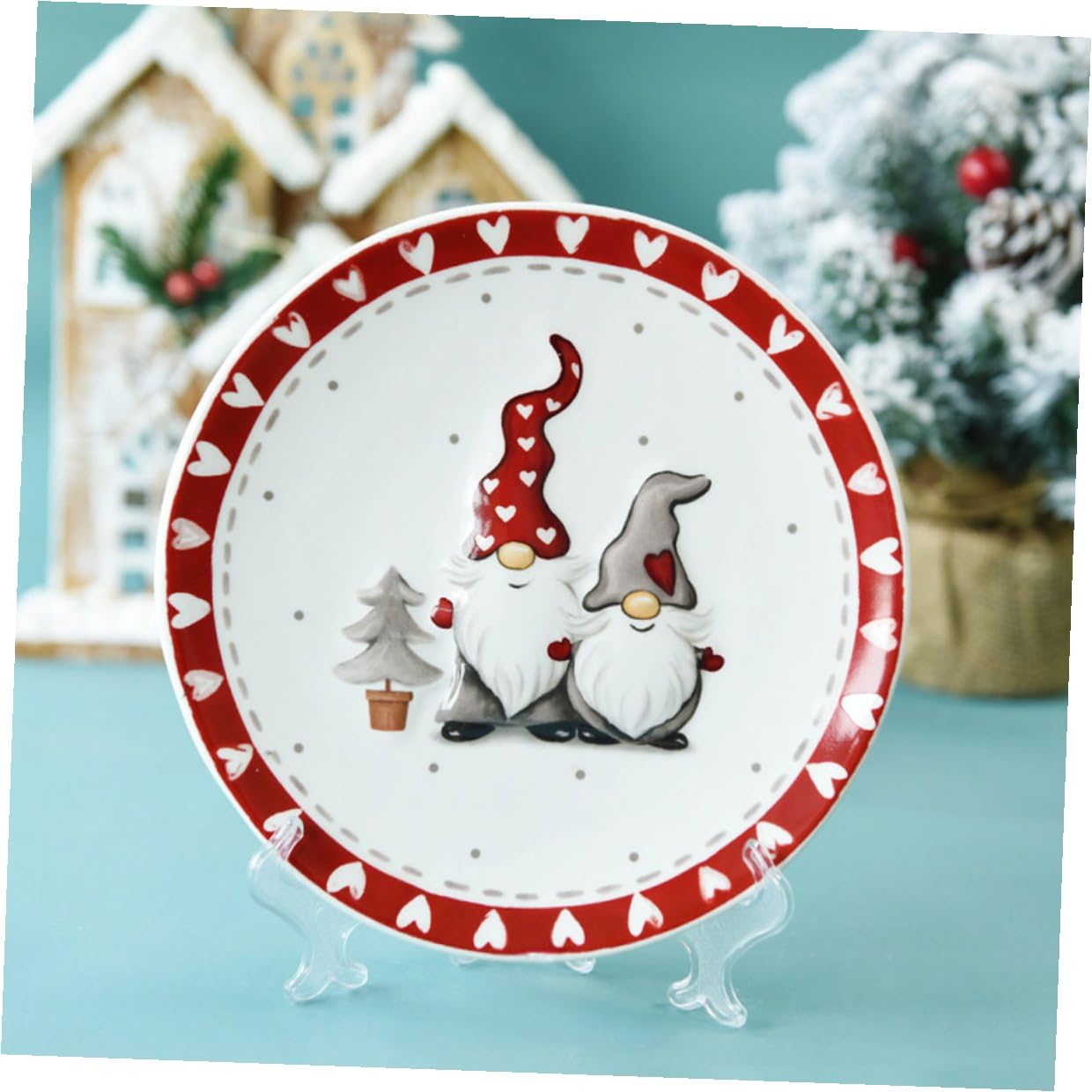 2 Piezas Plato de Porcelana para Aperitivos y Frutas Bandeja Decorativa Navideña Ligera y Versátil para Servir Casa Diseño para Postres y Ensaladas