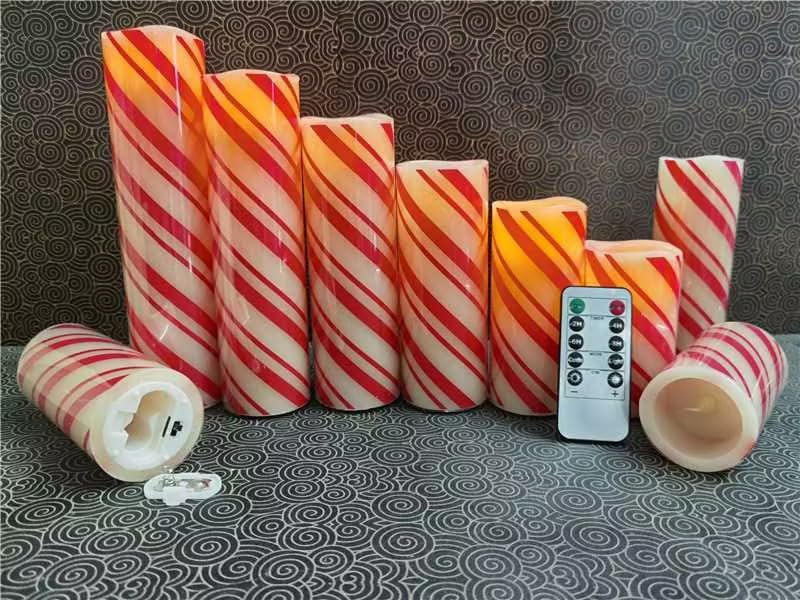 Image of VIHOSE 9 Pcs Candy Cane Stripe Christmas LED Flameless Pillar Candles Holiday Collection Flameless Candles with Remote and Timer Unscented Christmas Candycane Decor for Xmas Party Decorations Home