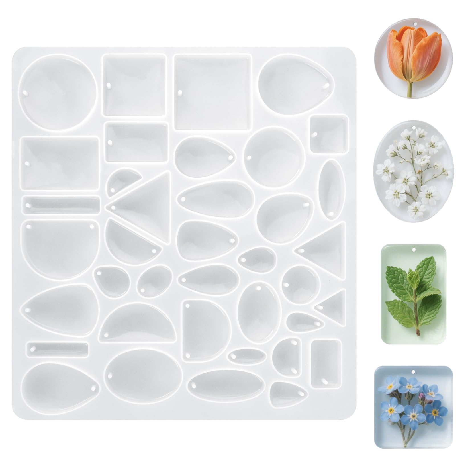 Resin Jewelry Molds - Silicone Molds for Epoxy Resin, Reusable Casting Tray with Hole, Resin Mold for DIY Jewelry, Pendant, Earring, Necklace, Bookmark, Keychain Making Kit, Assorted Shapes