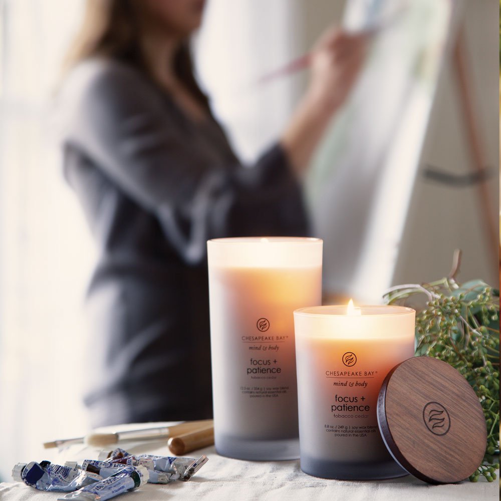 Chesapeake Bay Candle Scented Candle Focus Patience Tobacco Cedar Medium