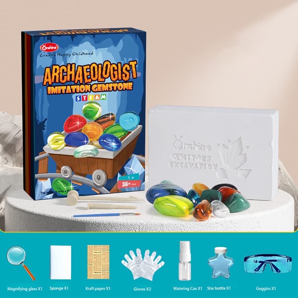 Inder Archaeologist Dig up Gemstone Kit Great Educational Discovery Science Experiments Collection Gifts For Kids (Imitation Gemstone)