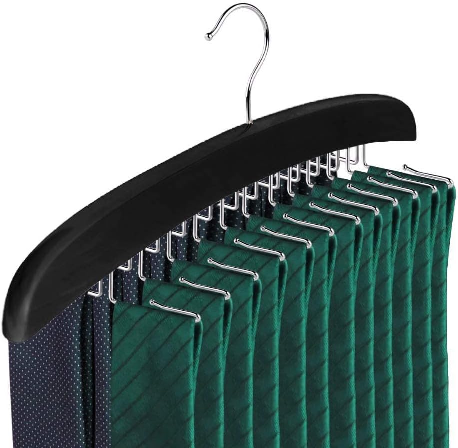 SunTrade Wooden Tie Hanger,24 Tie Organizer Rack Hanger