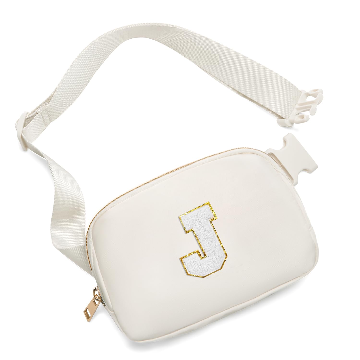 Gitus Birthday Gifts for 8 9 10 11 12 13 Year Old Girls Personalized Fanny Pack Crossbody Bags with Initial Letter Patch Belt Bag for Teen Girls Cute Trendy Stuff Travel Essentials (Ivory-J)