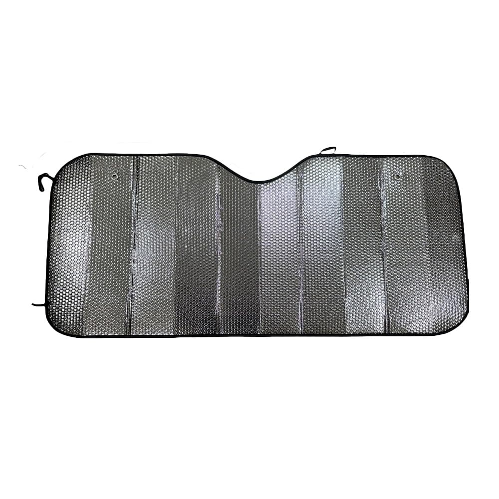 PLUS HOME Protector Solar de Polietileno con Película de Aluminio - Instalación con Ventosas y Gomas Elásticas - Protección UV para Parabrisas Delantero.Parasol DE Coche 70x150cm Plata 130g/m2