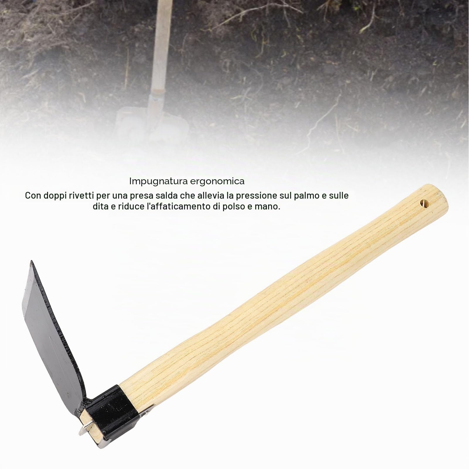 Zappa Giardino Portatile con Manico in Legno - Strumento da Giardinaggio per Scavo, Piantare e Diserbo