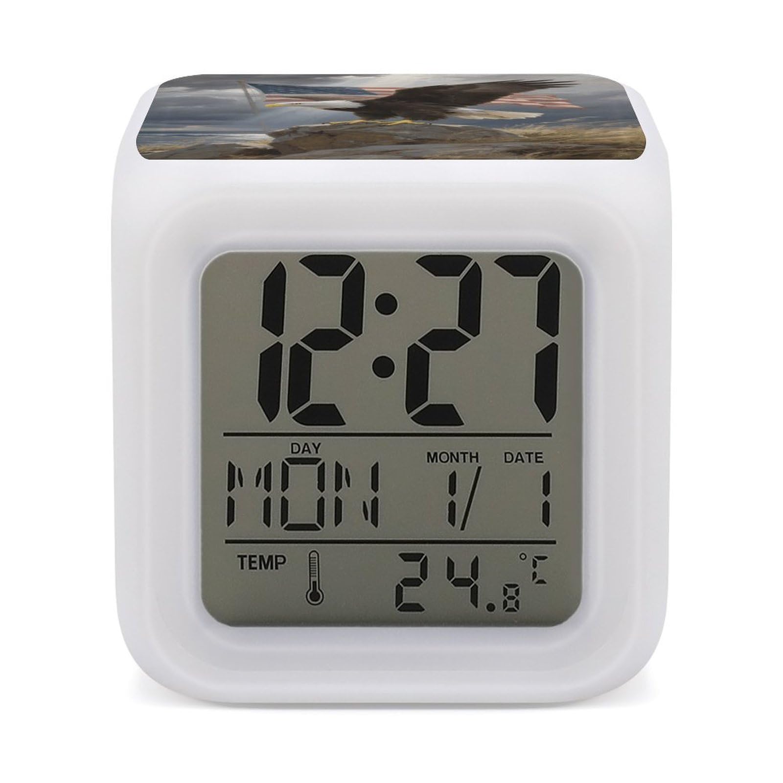 Reloj despertador digital de águila con luz nocturna LED multicolor de 7 tonos