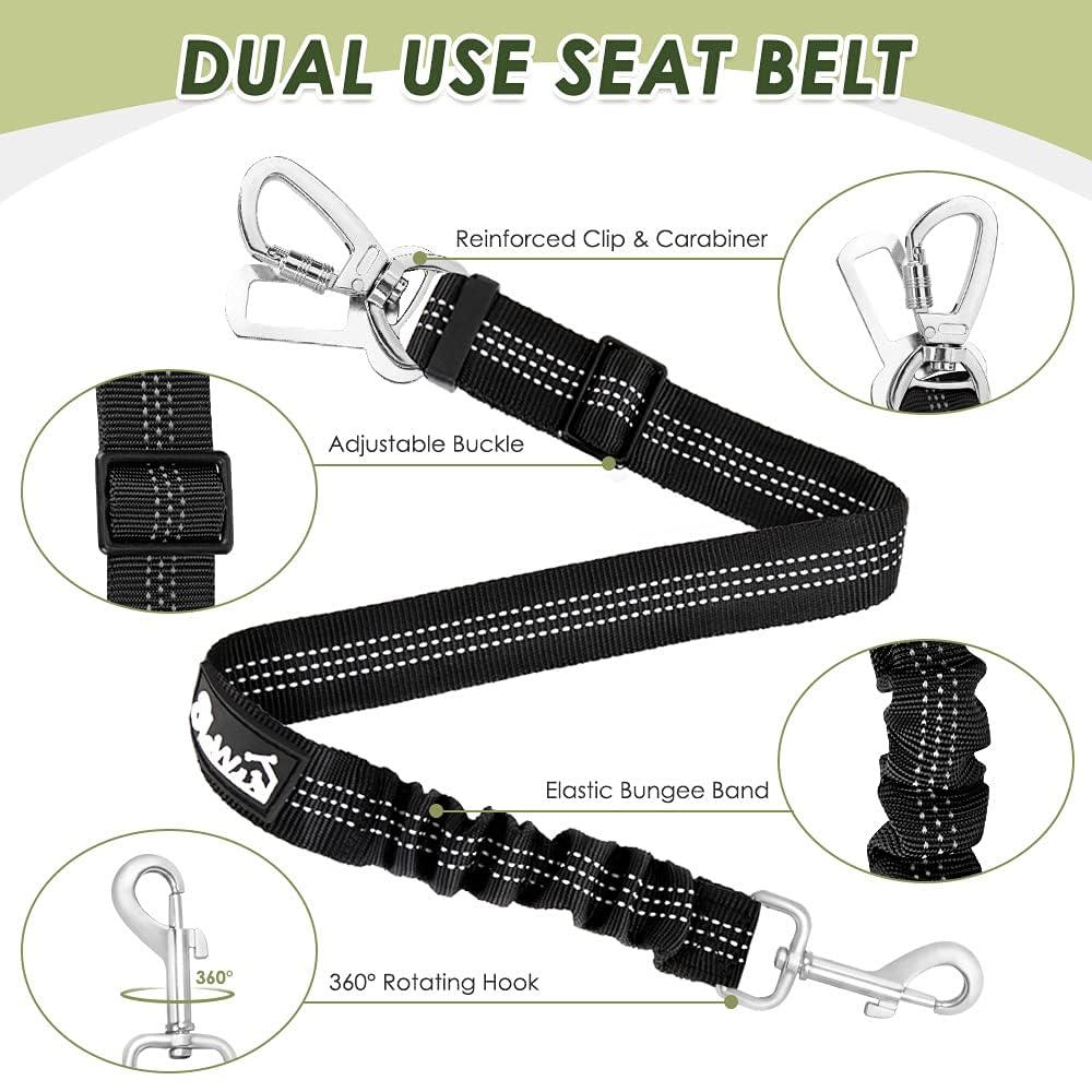 SlowTon Harnais de ceinture de sécurité pour chien - Réglable avec clip de ceinture de sécurité - Mousqueton et gilet pour chien - Maille rembourrée respirante - Pour chiens et chats de petite,