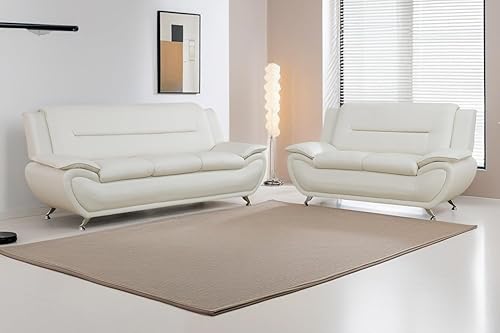 Conjunto de sofá de cuero blanco moderno - 3 plazas + 2 plazas, sofá individual adecuado para sala de estar contemporánea, estilo claro, material y