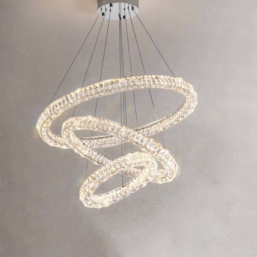 HXYSXHJUO led light luxury circle staircase grand chandelier, crystal creative lamp, for living room master bedroom dining bedroom,100+80+60cm