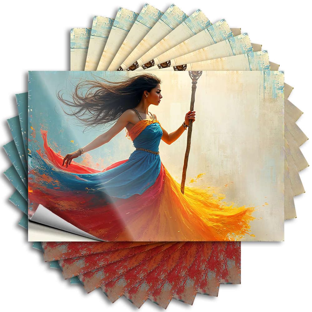 Tattoos Stuff for Boys Room Easy Apply | A Woman in A Flowing Dress Holding A Staff, Surrounded By Vibrant Colors Good Cover Peel and Stick(6X9CM)