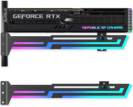 GPU Support Bracket, 5V 3-Pin ARGB Graphics Card Support, Adjustable Metal GPU Sag Bracket with 16.8M Colours, Universal PC GPU Stand Anti Sag Holder, Black