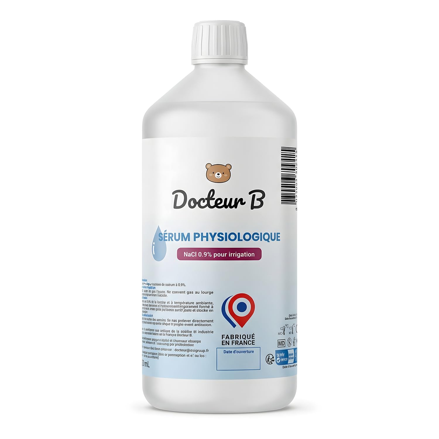 DOCTEUR B Kochsalzlösung 0,9% NaCl – Für Nasenspülung, tägliche Nasenpflege und Wundreinigung, geeignet für Babys, Kinder und Erwachsene, Pharmaqualität (1 L)
