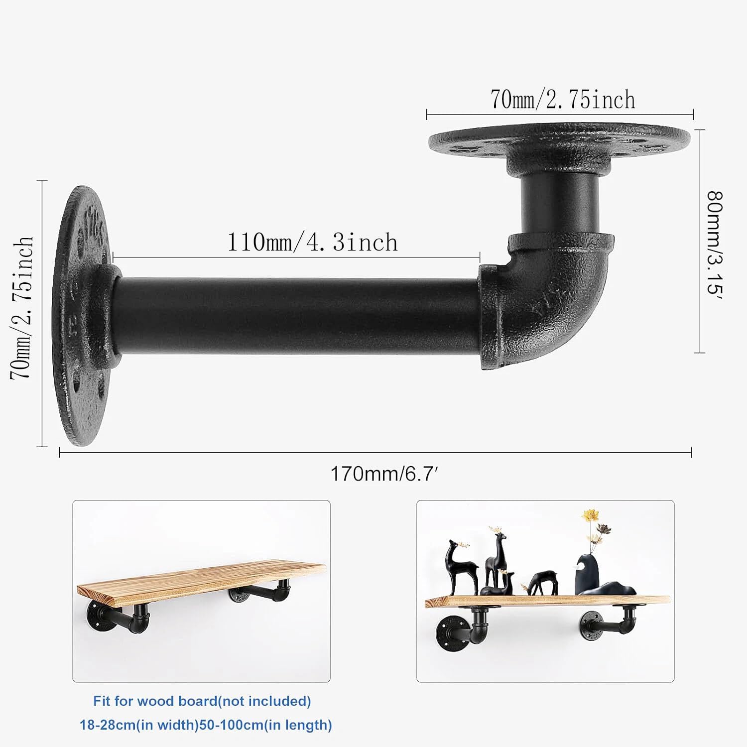 Crozgan 8Pcs Industrial Pipe Brackets Black Wall Pipe Brackets Floating Shelf with Screws and Expansion Bolts for Shelves,Scaffold Board and Home Decoration,Wood Board Bookshelf - Image 2